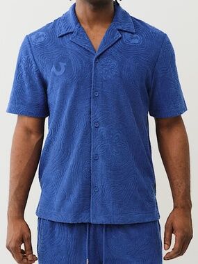 True Religion Terry Knit Camp Collar Shirt – Blue | Small | NWT